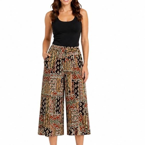 Circle T by Marilyn Lenox Pants - Vintage Circle T Marilyn Lenox Tribal‎ Print Wide Leg Cotton Pants